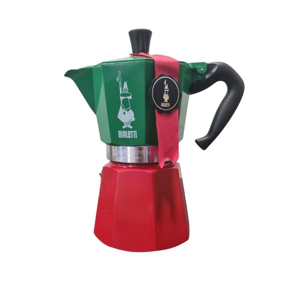 Imagem de Cafeteira Bialetti Itália Moka Express Importada Italiana 06 Xícaras de café Verde e Vermelha Alumínio Indução e Fogão