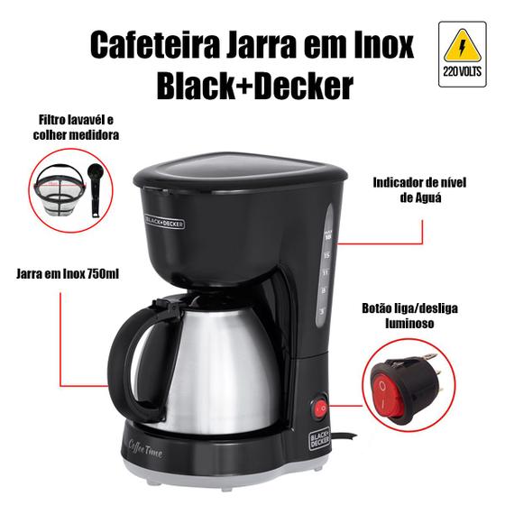 Imagem de Cafeteira Com Jarra Inox 15 Cafés Para Padaria Black Decker CM15B2 220V 600w Preta