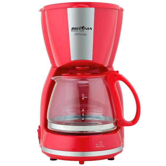 Imagem de Cafeteira Elétrica Britânia CP15 Inox, 15 Xícaras, 550W, 110V, Vermelho/Inox - 63901081