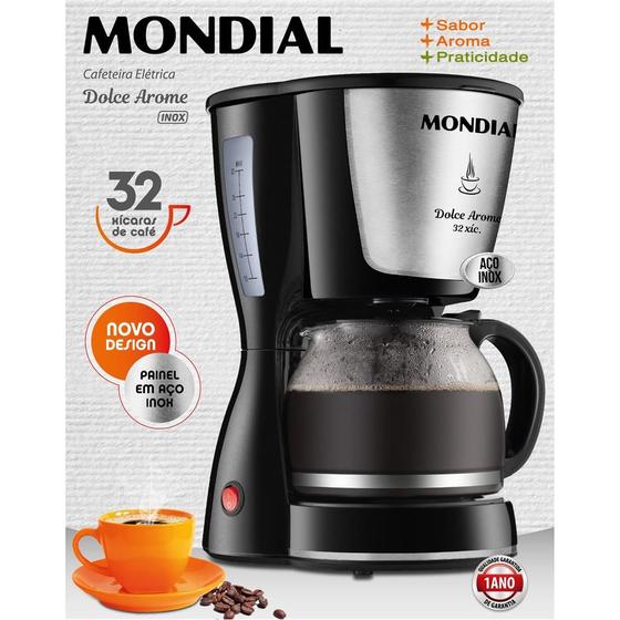 Imagem de Cafeteira Eletrica Mondial C-32 Dolce Arome Inox - 800W - Ate 32 Xicaras - 110V - Preto