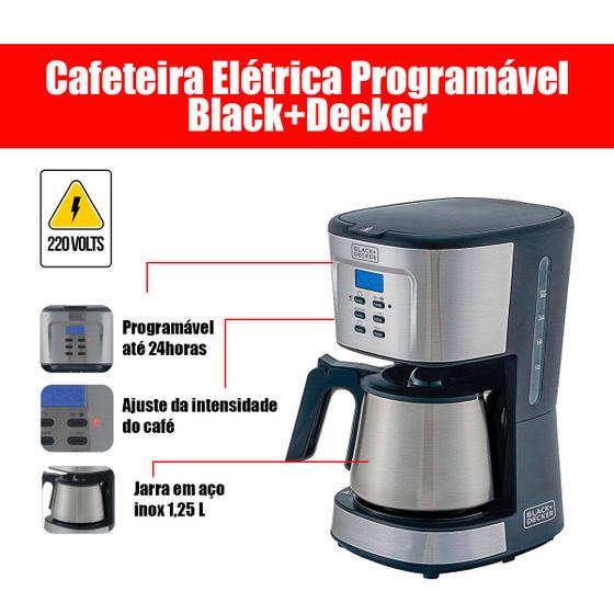 Imagem de Cafeteira Elétrica Programável Black+Decker CM300GB2 Jarra Inox 220V 900W