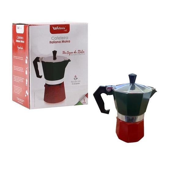 Cafeteira italiana 3 xicaras bicolor italia verde vermelha premium expresso moka manual profissional Menor preço em Cafeteira italiana 3 xicaras bicolor italia verde vermelha premium expresso moka manual profissional