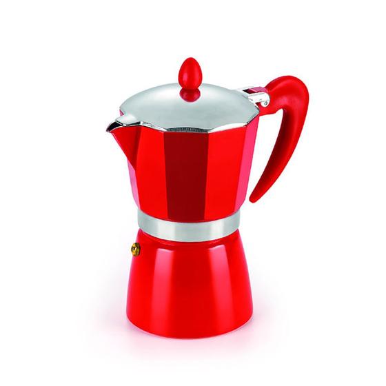 Cafeteira Italiana 6 xícaras de café Inox Vermelho Menor preço em Cafeteira Italiana 6 xícaras de café Inox Vermelho
