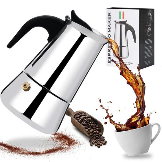 Imagem de Cafeteira Italiana Expresso Aço Inox 4, 6, 9 Xicara Filtro Térmica Manual Com Filtro Café Chá