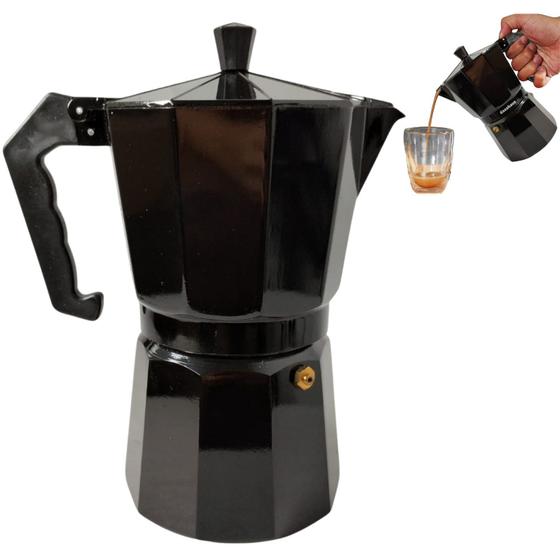 Cafeteira Italiana Para 6 Cafés Acabamento Alumínio Preta Com Filtro com Difusão Menor preço em Cafeteira Italiana Para 6 Cafés Acabamento Alumínio Preta Com Filtro com Difusão