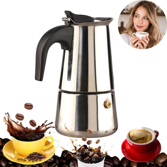 Imagem de Cafeteira Italiana Pressão Moka Aço Inox Premium 6 Xícaras Premium Forte Tradicional Verdadeiro Café Italiano