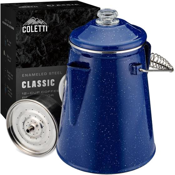 Imagem de Cafeteira Percolator COLETTI Classic de 12 xícaras de esmalte azul