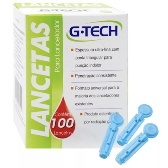 Imagem de Caixa 100Un Lancetas G-tech Agulha 30g Punção Controle Glicose Diabetes Glicemia Amostra Sangue