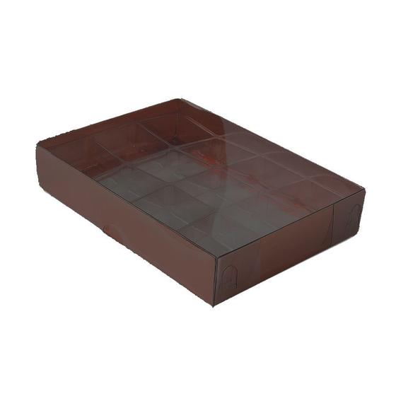 Imagem de Caixa 12 Doces com Berço Tampa Transparente Nº 2 (15,5cm x 11,5cm x 3cm) Marrom 10 unidades Assk Rizzo Embalagens