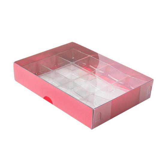 Imagem de Caixa 12 Doces com Berço Tampa Transparente Nº 2 (15,5cm x 11,5cm x 3cm) Vermelha 10 unidades Assk Rizzo Embalagens