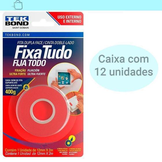 Imagem de Caixa 12 Fita Dupla Face Fixa Tudo Uso Externo 12Mm X 2M