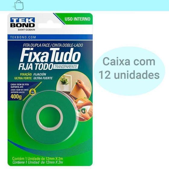 Imagem de Caixa 12 Fita Dupla Face Interna 12 Mm X 2M Fixa Tudo