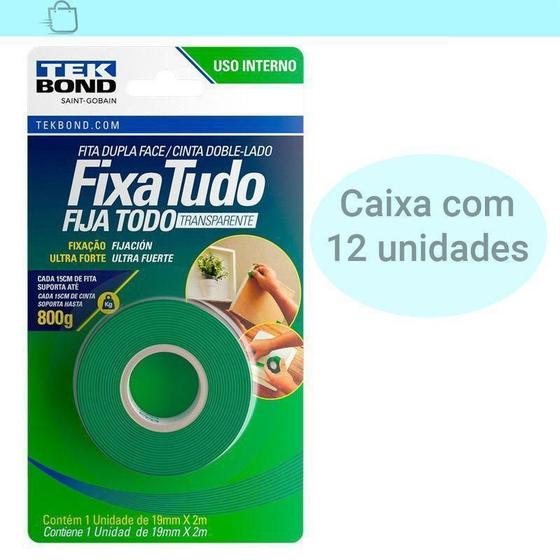 Imagem de Caixa 12 Fita Dupla Face Interna 19 Mm X 2M Fixa Tudo