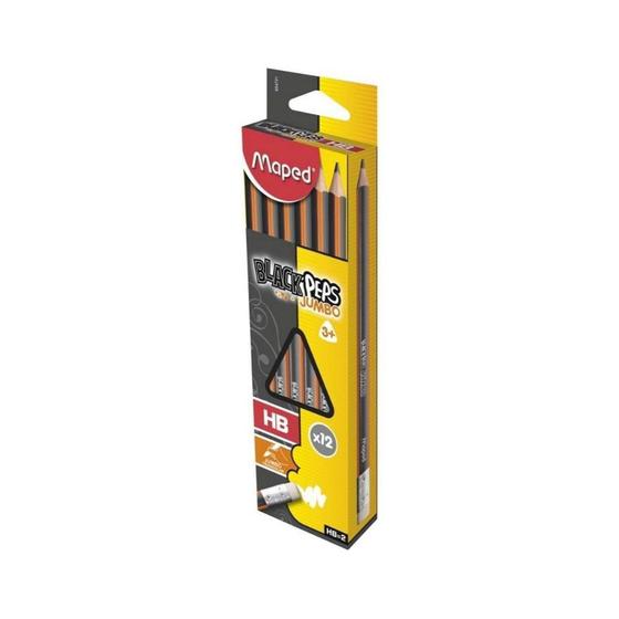 Imagem de Caixa 12 lápis jumbo black peps hb triangular com borracha - Maped
