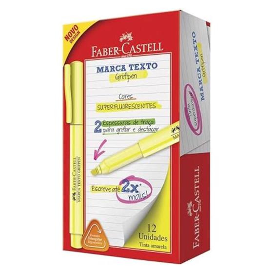 Imagem de Caixa 12 Marca Texto Grifpen Amarelo Neon- Faber Castell