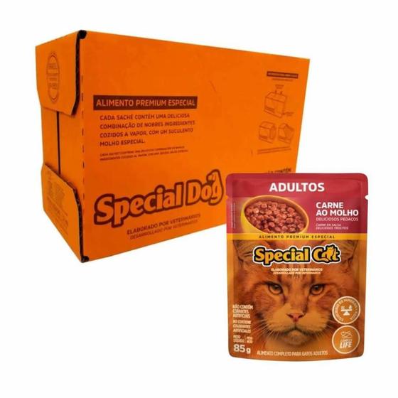 Imagem de Caixa 12un Ração Úmida Special Cat Sachê Gatos Adultos Carne 85g