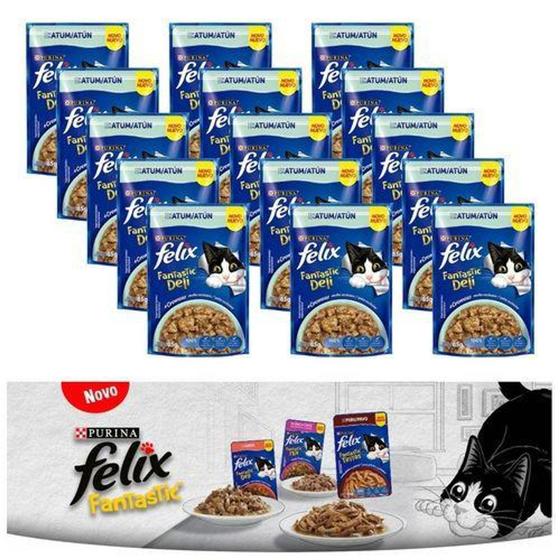 Imagem de Caixa 15 Alimento Úmido Gatos Felix sabor Deli Atum 85gr - Purina
