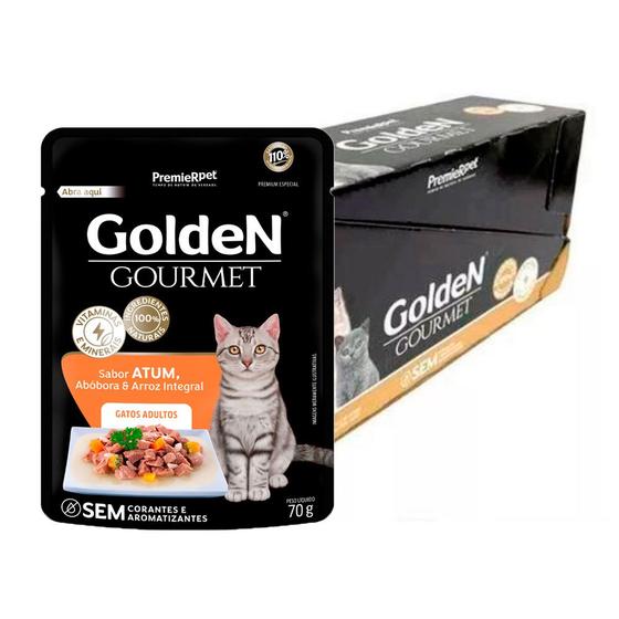 Imagem de Caixa 20un. Ração Úmida Sachê Golden Gourmet Gatos Adultos Atum 70g