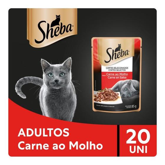 Imagem de Caixa 20un Ração Úmida Sheba Sachê Gatos Adultos Carne 85g