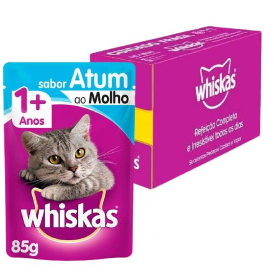 Imagem de Caixa 20un Ração Úmida Whiskas Sachê Gatos Adultos Atum ao Molho 85 g