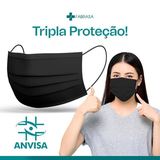 Imagem de Caixa 50 Máscaras Cirúrgicas Triplas Descartáveis Preta