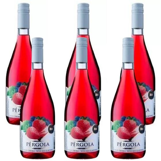Imagem de Caixa 6 Sucos De Morango Com Vinho Tinto Suave Pérgola 750ml