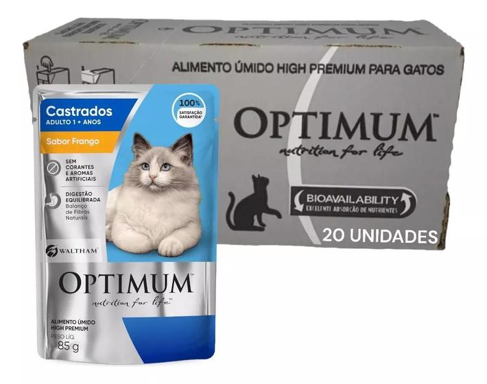 Imagem de Caixa Alimento Úmido Optimum Gatos Castrado Frango - 20 Sachês  85g cada