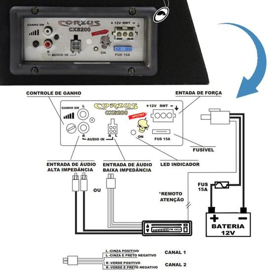 Imagem de Caixa Amplificada Automotiva Universal Cxs 200 Sub 8''