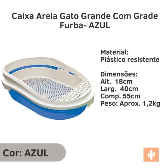 Imagem de Caixa Areia Gato Grande Com Grade Furba Azul