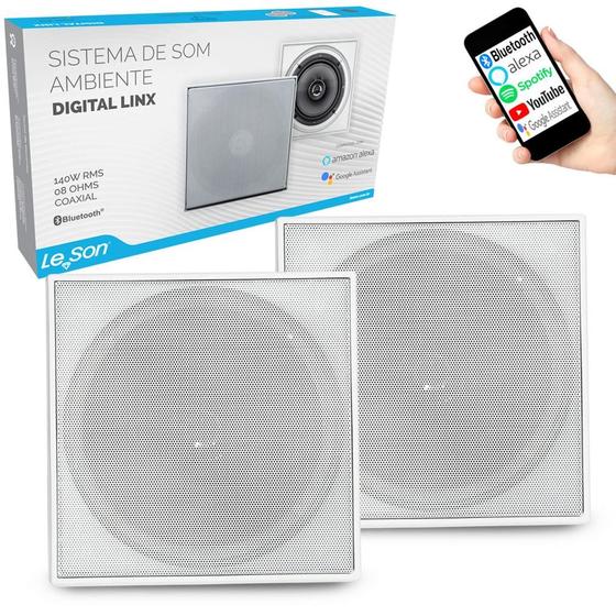 Imagem de Caixa Ativa Sistema Som Ambiente Bluetooth Quadrada + Passiva Arandela de Embutir Teto
