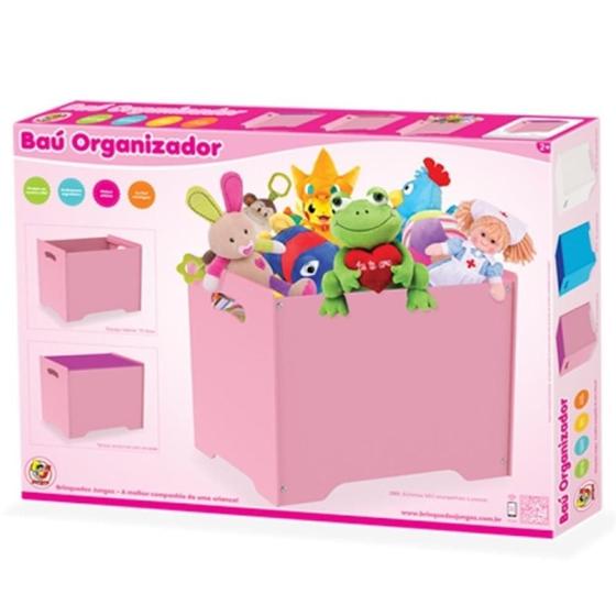 Imagem de Caixa Baú Banquinho Mdf Organizador Brinquedos Infantil Rosa