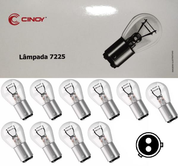 Imagem de Caixa c/ 10 lampada baz15d 7225 halogena 2 polo py21/4w cinoy 12v