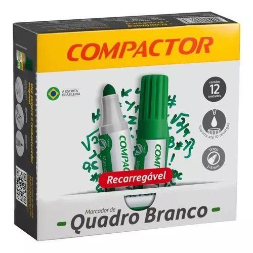 Imagem de Caixa c/ 12un Caneta Marcador para Quadro Branco Recarregável Verde Compactor