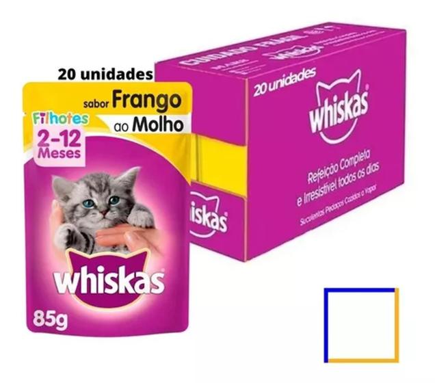 Imagem de Caixa C/20 Whiskas Sachê Gatos Filhotes Frango Ao Molho 85g