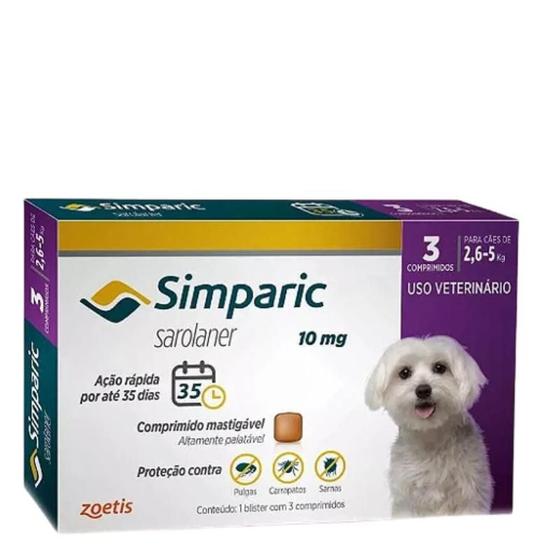 Imagem de Caixa c/ 3un Antipulgas Simparic 10mg para Cães 2,6 a 5kg