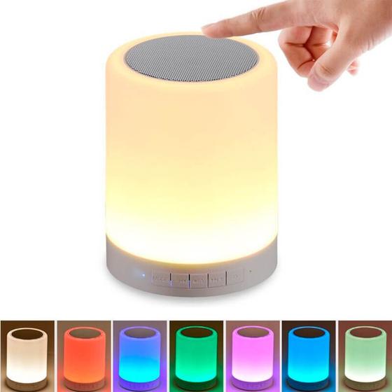 Imagem de Caixa Caixinha De Som Funciona Como Abaju Luminária Led Colorido Recarregável Usb