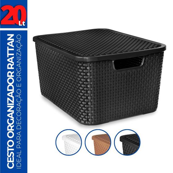 Imagem de Caixa Cesto Rattan Organizadora c/ Tampa Multiuso 20L 42x29