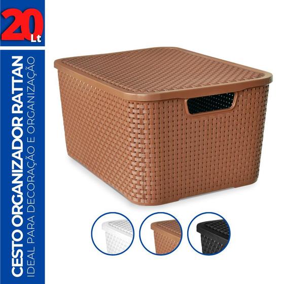 Caixa Cesto Rattan Organizadora c/ Tampa Multiuso 20L 42x29 Menor preço em Caixa Cesto Rattan Organizadora c/ Tampa Multiuso 20L 42x29