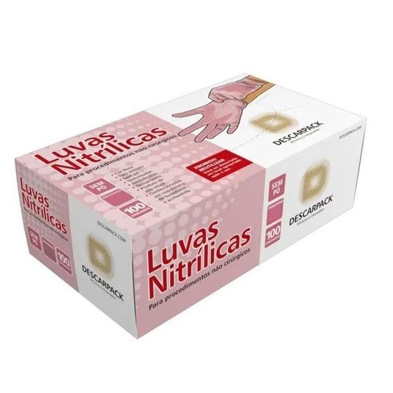 Imagem de Caixa Com 100 Luvas Nitrílica Sem Pó Rosa Descarpack - G