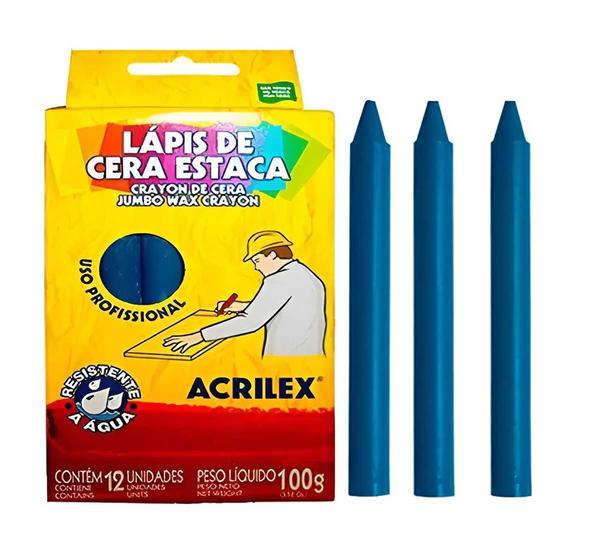 Imagem de Caixa com 12 Lápis de Cera Estaca para Madeira Cimento Mármore Acrilex