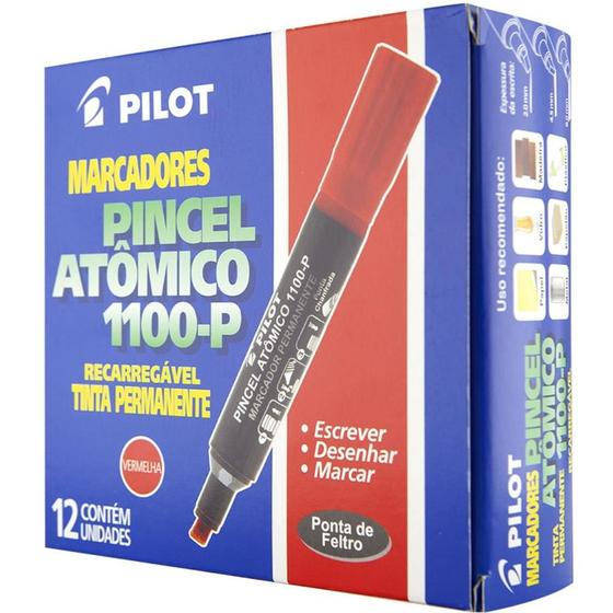 Imagem de Caixa com 12 Pincel Atomico 1100P Vermelho Recarregavel Pilot