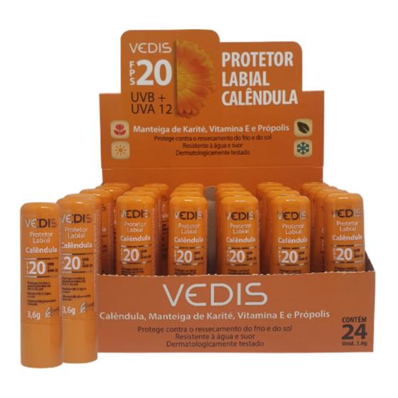 Imagem de Caixa Com 24 Protetor Labial Calêndula FPS 20 - Vedis