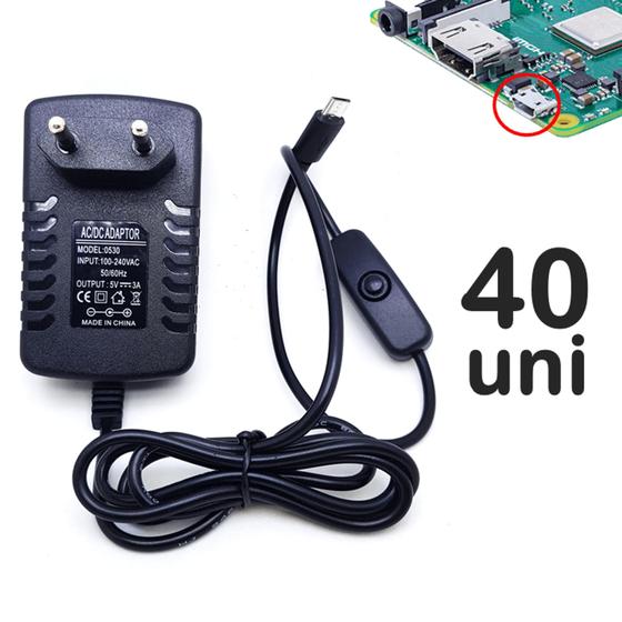 Imagem de Caixa Com 40 Fontes 5v 3A USB-C 3.1 Conector Tipo C Para Rasp Pi 4 Botão Liga/Desligar - U1002