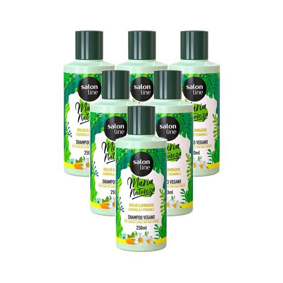 Imagem de Caixa com 6 unidades de Shampoo Maria Natureza Brilho Iluminador Salon Line 250ml