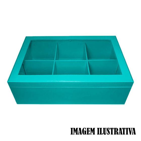 Imagem de Caixa com Dobradiça 6 Divisorias e Tampa Vidro 30x20x10,5 Mdf Madeira Pintado