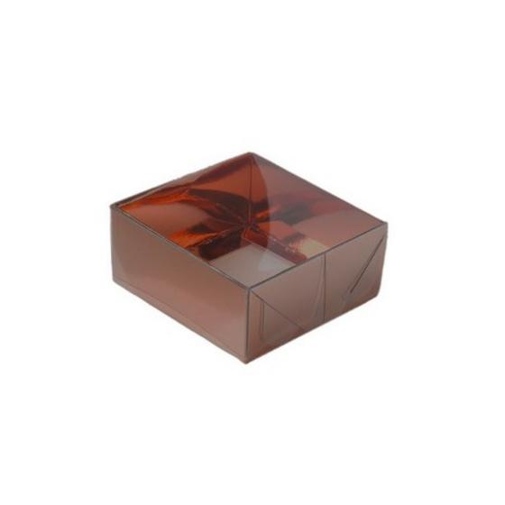 Imagem de Caixa com Tampa Transparente PVC Nº 3 Marrom - 12cm x 4,5cm x 3,5cm - 10 unidades Assk Rizzo Confeitaria