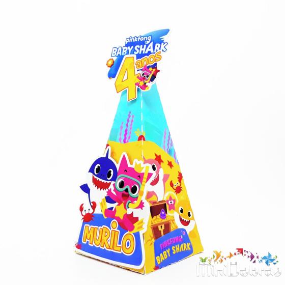 Imagem de Caixa Cone/ Piramide Infantil Baby Shark para Lembrancinhas de Aniverssários e festas