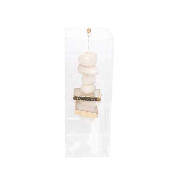 Imagem de Caixa de Acrílico Decorativa Com Pedras Quartzo Branco Banhada a Ouro 18K - G