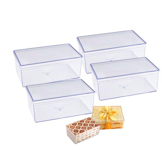 Imagem de Caixa de Acrílico Para Bolo Doce Cake Box BlueStar 1,5L Retangular C/4