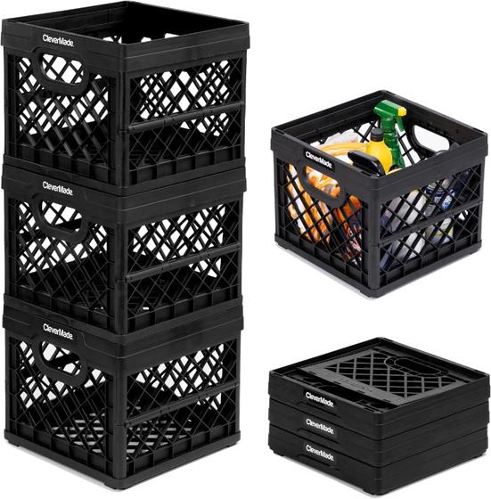 Imagem de Caixa de Armazenamento CleverMade CleverCrates 25L Obsidian - Pacote com 3 Unidades